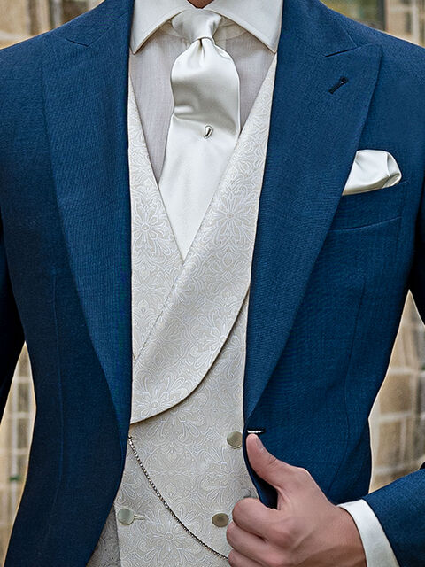 Gilet doppiopetto sciallato damascato bianco