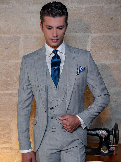 Vestito uomo sposo 3 pezzi principe di Galles grigio