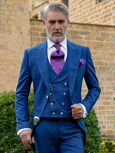 Tight moderno da sposo principe di Galles blu royal