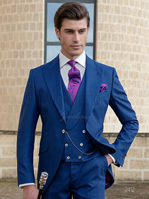 Vestito da sposo moderno blu royal pied de poule