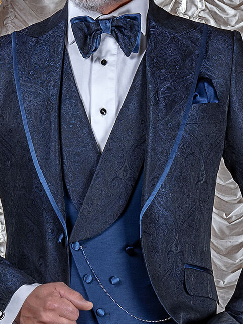 Gilet asimmetrico doppiopetto sciallato blu royal rever contrasto