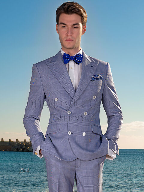 Vestito matrimonio estivo uomo doppiopetto principe di Galles blu