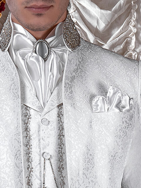 Plastron annodato e fazzoletto in raso microfibra bianco