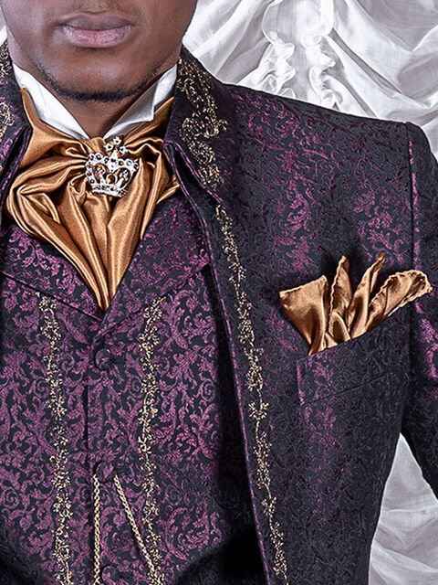 Plastron annodato e fazzoletto in raso oro