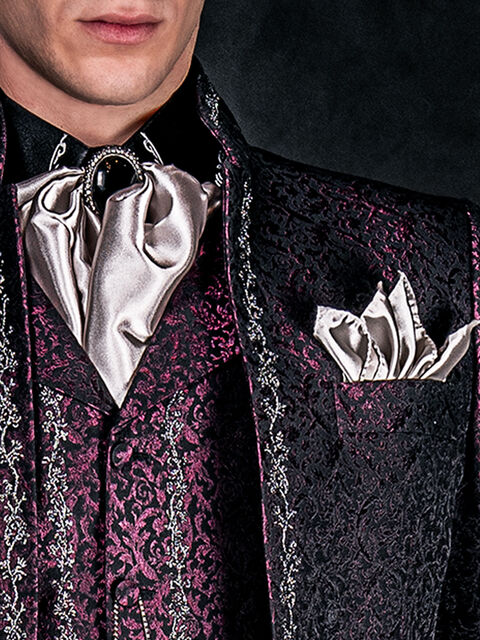 Plastron annodato e fazzoletto in raso grigio perla