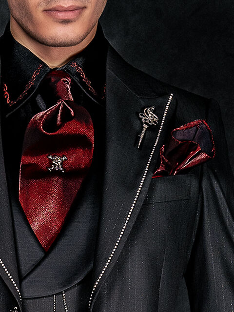 Cravattone da annodare e fazzoletto in lurex rosso
