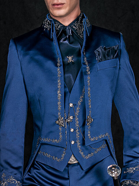 Cravattone e fazzoletto in lurex blu