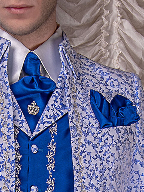 Cravattone da annodare e fazzoletto in raso blu china