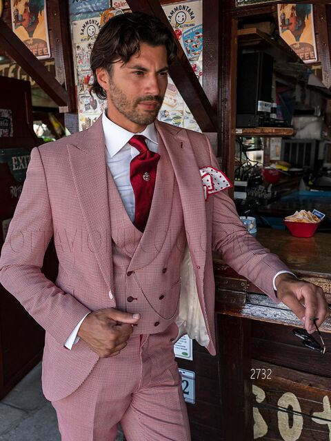 Abito vintage cerimonia uomo in pied-de-poule e gilet doppiopetto