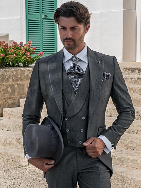 Abito da cerimonia uomo moda grigio con gilet doppiopetto