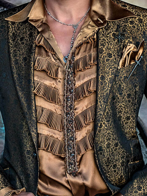 Camicia in raso oro scuro con plissé