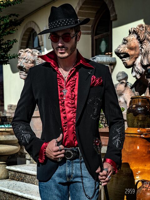 Blazer uomo nero con ricamo particolare motivi aquila