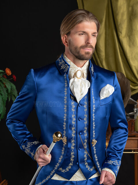 Abito uomo ricamato oro in stile barocco blu royal