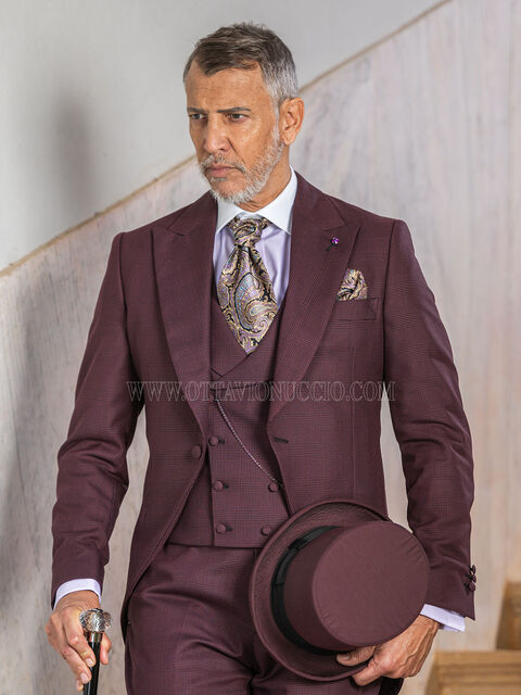 Abito da sposo tight moderno bordeaux principe di Galles