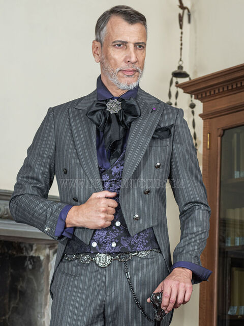 Frac uomo sposo steampunk gessato grigio