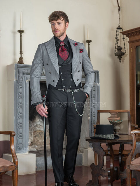 Frac uomo sposo steampunk gotico gessato grigio