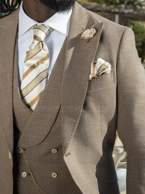 Gilet doppiopetto in misto lino marrone