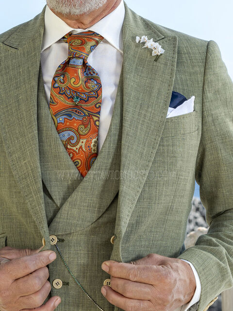 Gilet doppiopetto in misto lino verde
