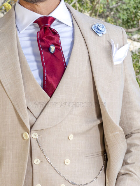 Gilet doppiopetto in misto lino beige