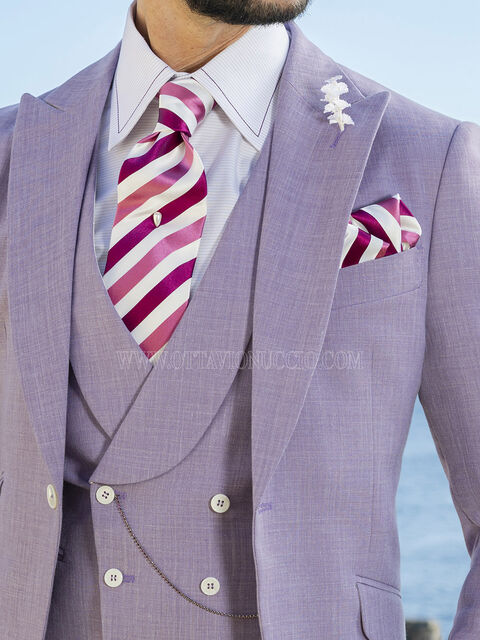 Gilet doppiopetto in misto lino viola
